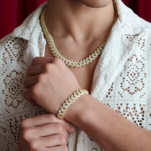 pulseira elos cubanos gold cravejada