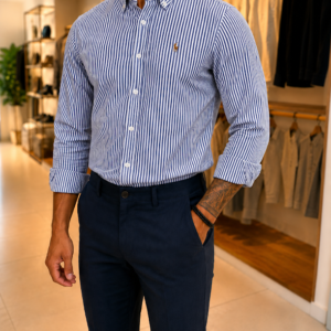 social manga longa oxford listrado ralph lauren