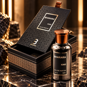 perfume bharara king em cenário luxuoso