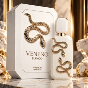 perfume veneno bianco em mármore e ouro